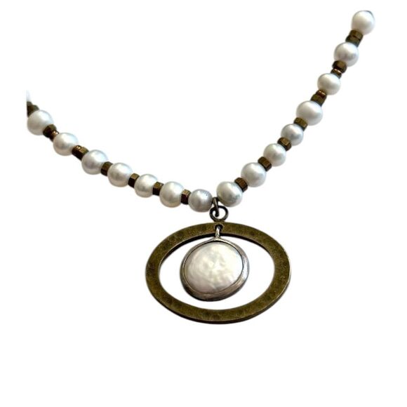 Silpada RETIRED N1894 Go Coastal Necklace with Pearl, Brass, Sterling Silver. - Picture 6 of 7